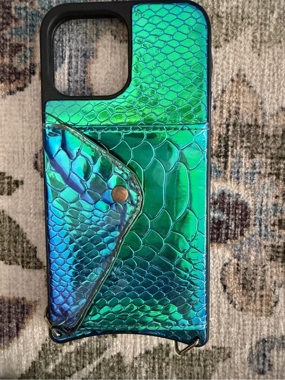 Bandolier Iridescent Teal Blue Snake-Embossed Wallet & Chain Set 13 Pro Max